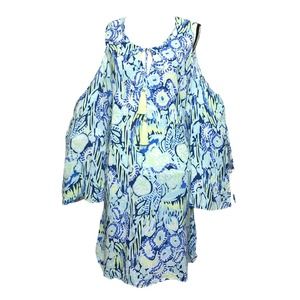 Lilly Pulitzer Benicia Tunic Dress Cover Up Cold Shoulder Indigo Sunset Swim L